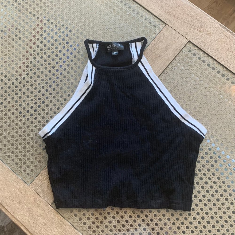 Topshop sporty black and white ribbed crop top